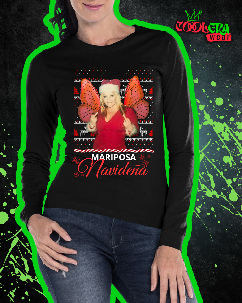Mariposa Navideña Playera Manga Larga Unisex