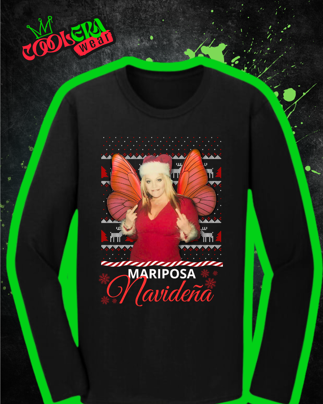 Mariposa Navideña Playera Manga Larga Unisex
